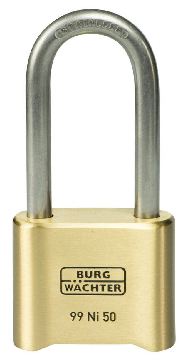 BURG Vorhängeschloss mit Code 99 HB Ni 50 65 SB Nr. 99, m. hoher Reifen