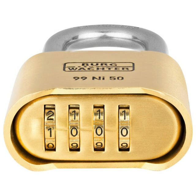 BURG Vorhängeschloss mit Code 99 HB Ni 50 65 SB Nr. 99, m. hoher Reifen