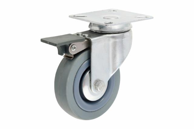 Furniture castors w/plate Ø75mm Swivel+Brake