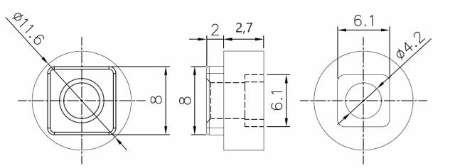 Kamstuk Converter 6x6 mm naar 8x8 mm