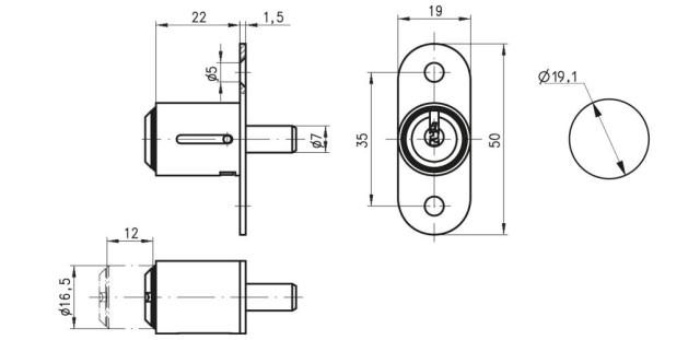 Dom furniture lock 369-037u-1 single switch