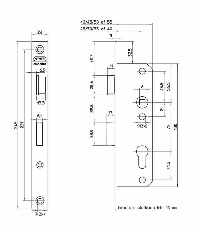 Nemef lock case 8691/40 Right 2601000546 Din Left