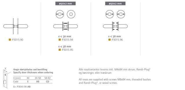 Randi door handle P301590AB H-shape ø16mm without mounting, mes.