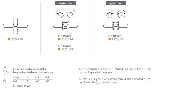 Randi door handle P302496AB mass rosette CC38 wood screws, pole. Mass