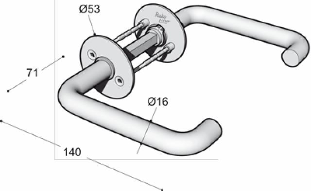 Ruko-Line Door handle U-shape 16 mm - w/rosette D:32-85mm.