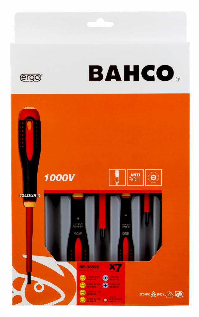 Bahco ERGO screwdriver set, 1000V, 7 parts