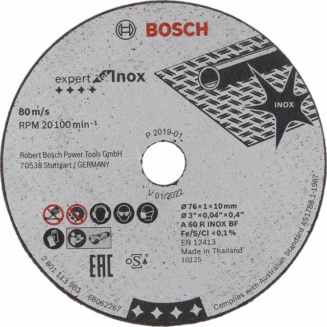 Bosch cutting disc exp inox 76 x 1 x 10 mm pk. m. 5 pcs.