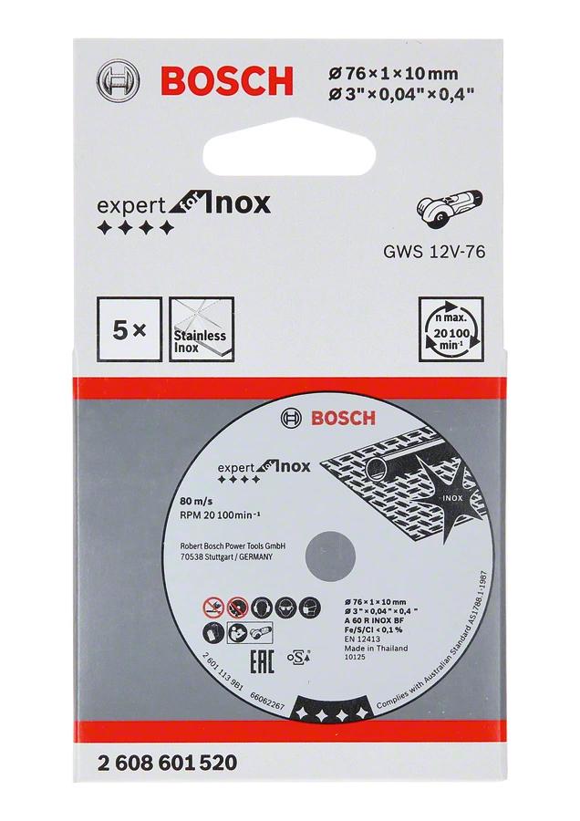 Bosch cutting disc exp inox 76 x 1 x 10 mm pk. m. 5 pcs.
