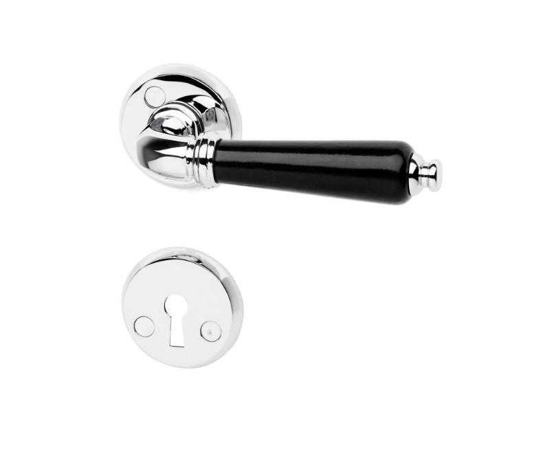 DOOR HANDLE MADRID W/KEYS. BLACK/CHROME