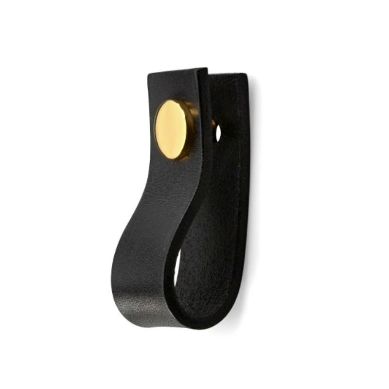 DRAWER HANDLE SVEA LEATHER BLACK/P. MESS