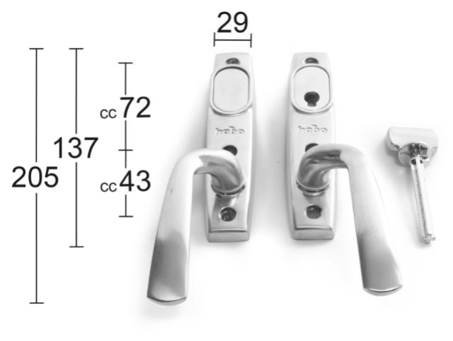 PATIO DOOR HANDLE COPENHAGEN BRUSHED CHROME