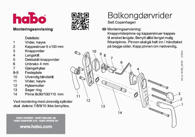 HANDTAG TILL TERRASDÖRR COPENHAGEN BORSTAD SVART