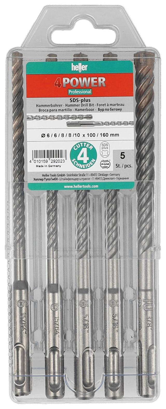 Heller 4 insert hammer drill set size 6/8/10mm pk. á 5 lives