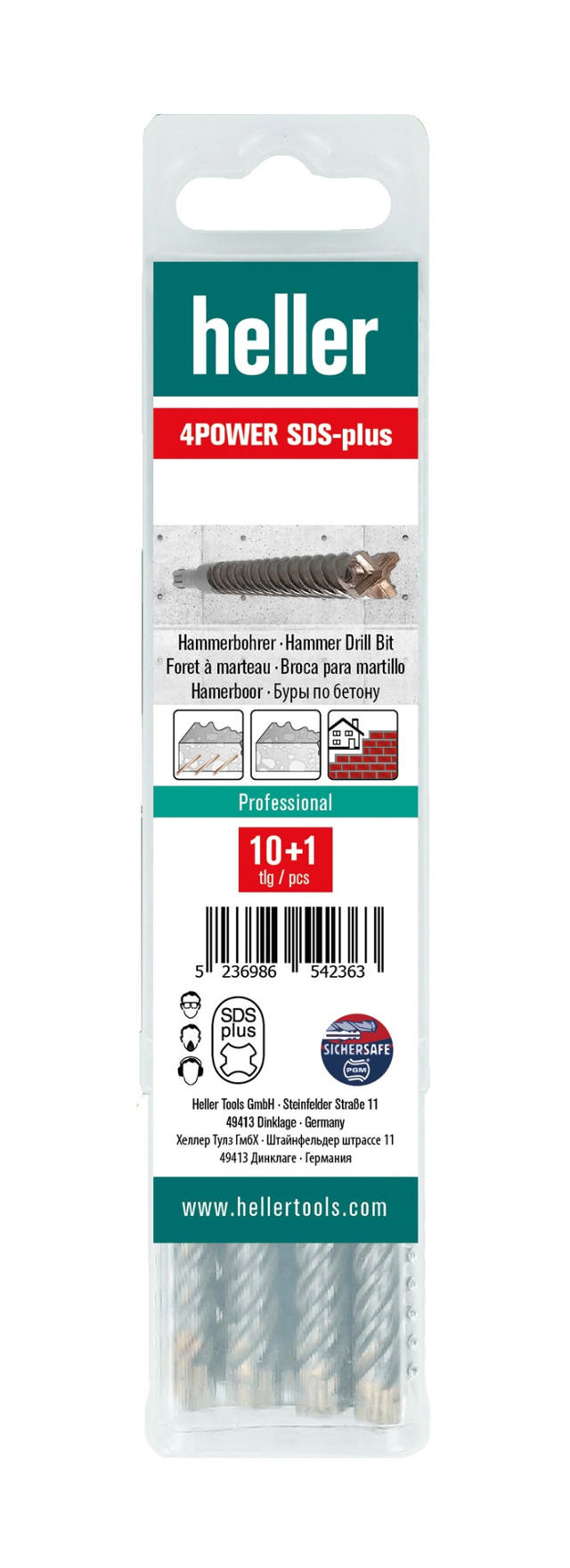 Heller Bohrhammer 4 Schneidbohrer 14x210 mm Packung a 11 Stk.