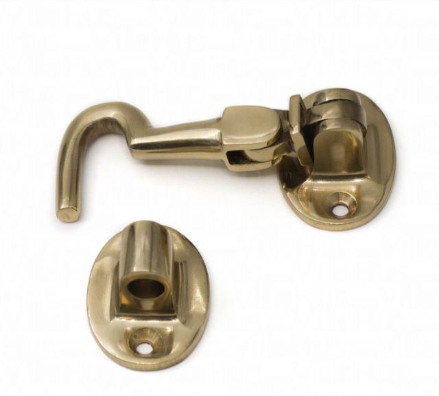 Cabinehaak D606 Rammelvrij Messing Gepolijst met lak 75 mm