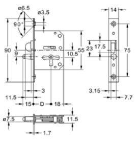 Meubelslot Jalousi 2173.30mm H incl. sleutel MS Elz S 90x14mm