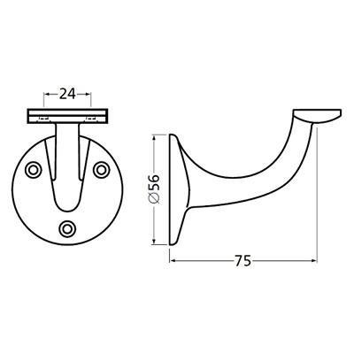 Handrail holder 3507 Flat Alu Natural Ø56 x 75mm