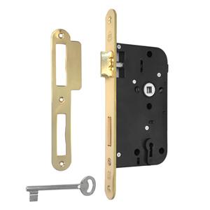 Mitteltürschloss SINA D 55 mm + Zinn 235 x 24 mm rund HV Messing poliert mit Lack CC 72 m