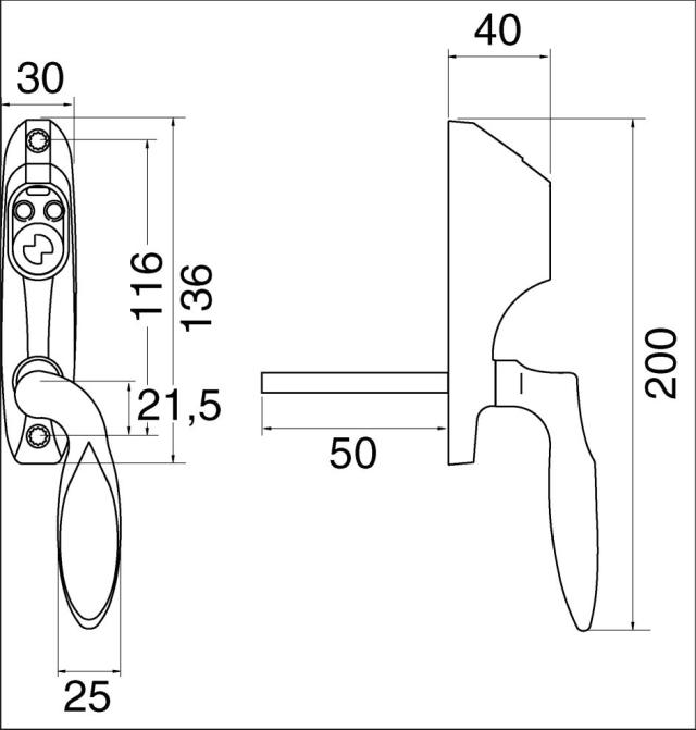 Ruko terrace door handle 7812 RD1660 D12, Mat NOK, V