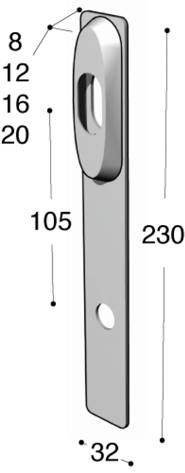 Ruko-Line Langplattenverlängerung mit schmalem Profil, Zylinder/Griff 16 mm cc105 mm