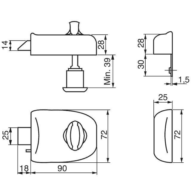 Ruko Kastenschloss RB1601 IND Schwarz/Kr