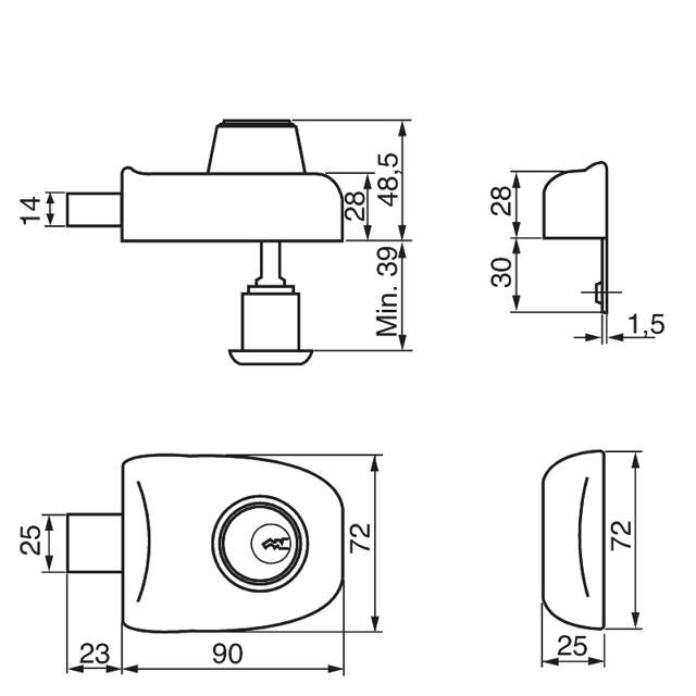 Ruko Kastenschloss RB1622 H UD Schwarz/Kr