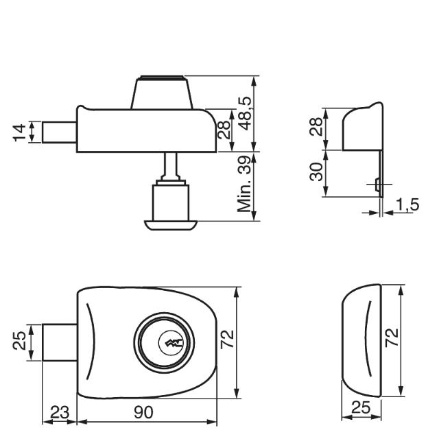 Ruko box lock RB1622 H UD Black/Rfl