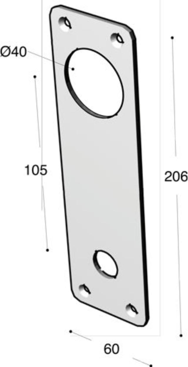 Ruko-Line Lang bord 60mm - deurgreepgat onderaan 40mm gat