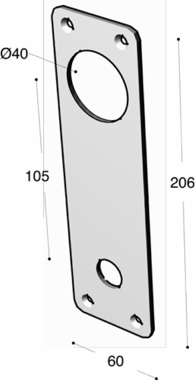 Ruko-Line Lang bord 60mm - deurgreepgat onderaan 40mm gat