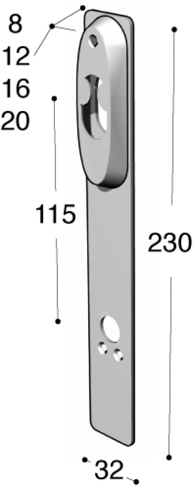 Ruko-Line schmales Profil, langes Schild, Wippe/Griff 20 mm cc115 mm