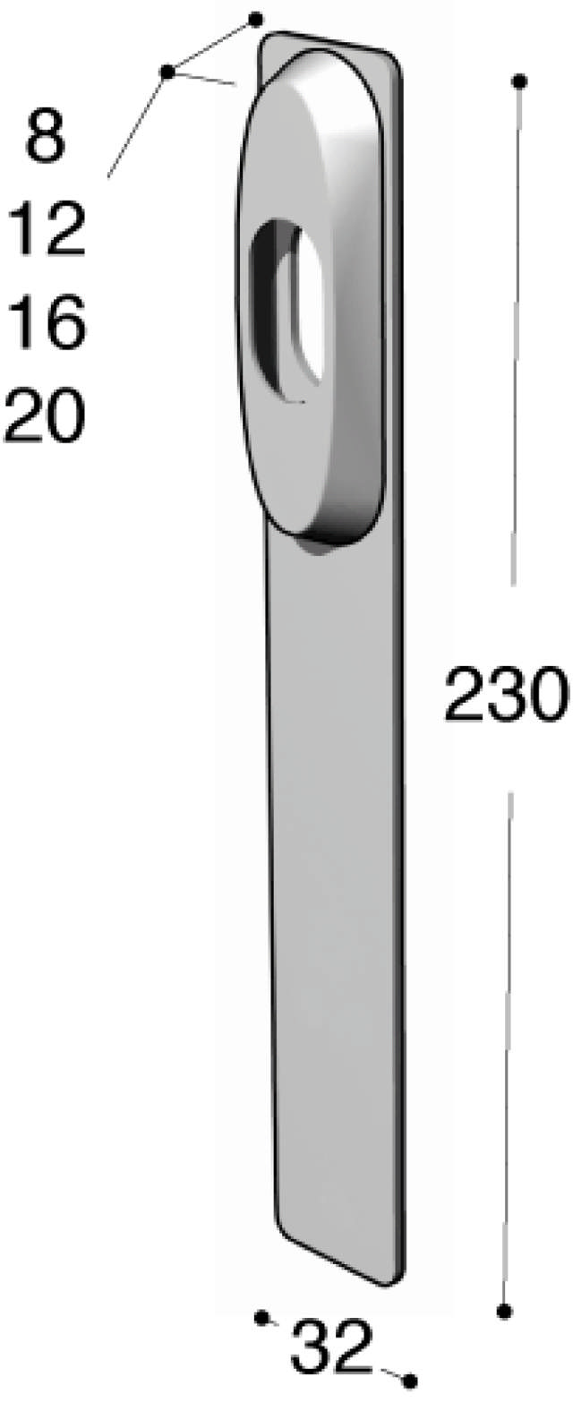 Ruko-Line lange Schildverlängerung mit schmalem Profil, Zylinder/blind 12 mm cc105 mm