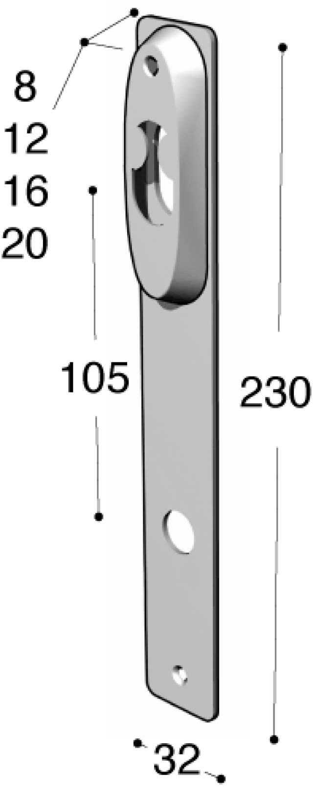 Ruko-Line schmales Profil, langes Schild innen, Wippe/Griff 20 mm cc105 mm