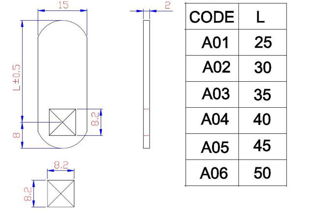 Kammstück für 1900er und 5250er Schloss, 3 verschiedene Längen.