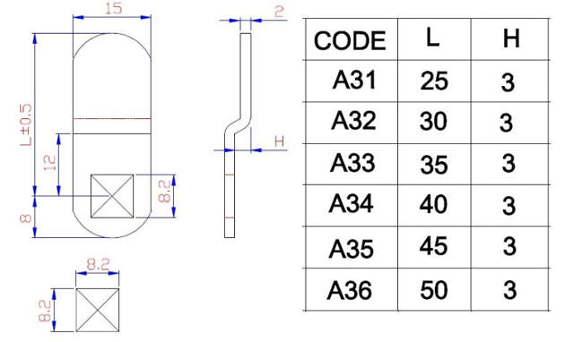 Siso-Kammstück befestigt 5 mm, 50 mm lang