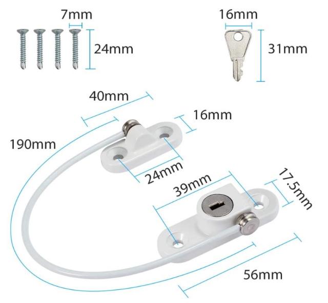 Fensterschloss, OVALES MODELL, WEISS, MIT SS-304-TRANSPORTDRAHT