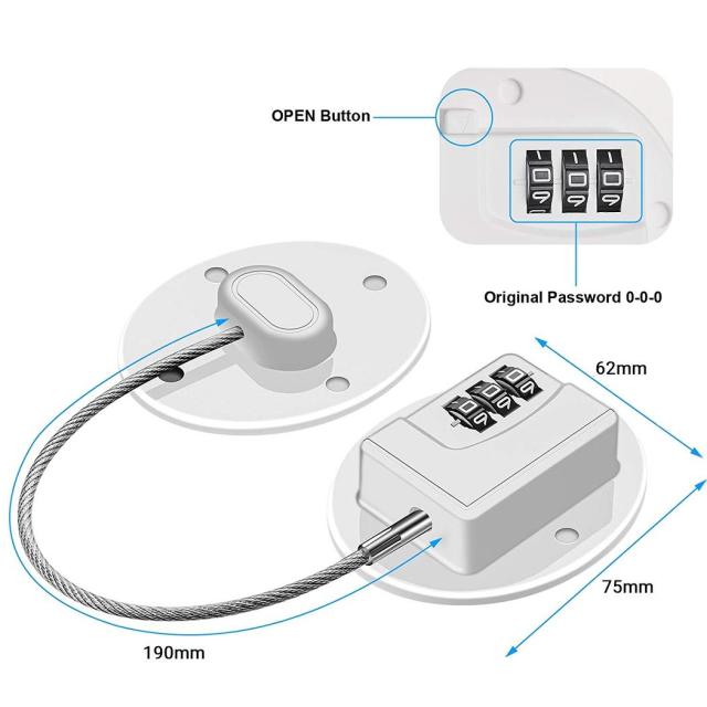 WINDOW CODE LOCK, WHITE, W/3 DIGITS, STRONG TAPE, SS-304