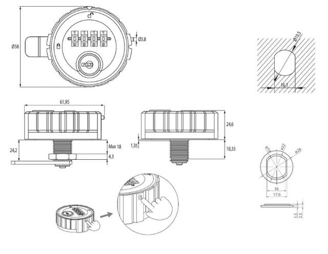 Siso-Möbelschloss mit Code M316, schwarz