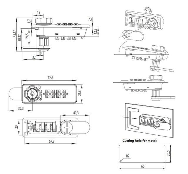 Siso-Möbelschloss mit Code M224, rechts