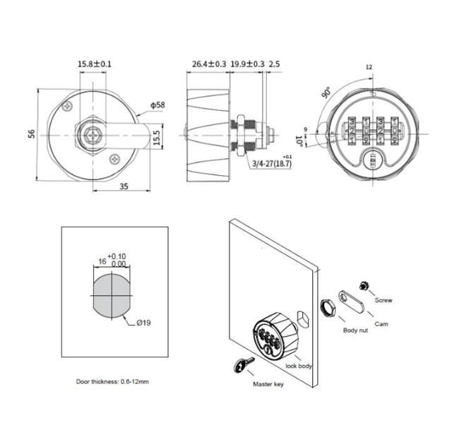 Siso-Möbelschloss mit Code M500, schwarz