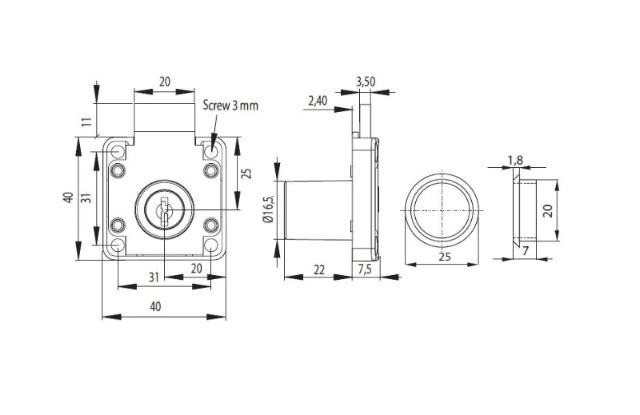 Siso furniture lock 850, ø16.5x22mm