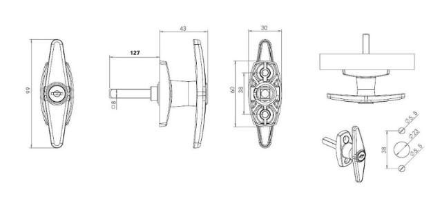 Siso garage handle 1800-visible screw holes