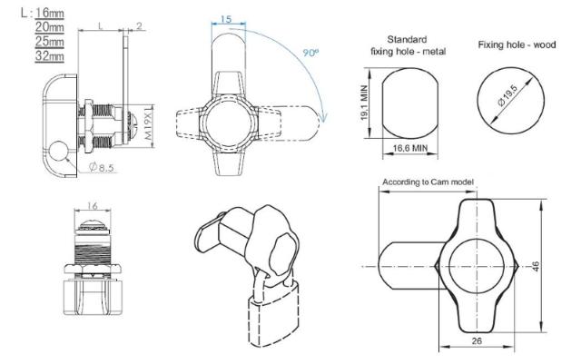 Siso meubelslot 300 Ø19 - 25mm lengte t/hangslot