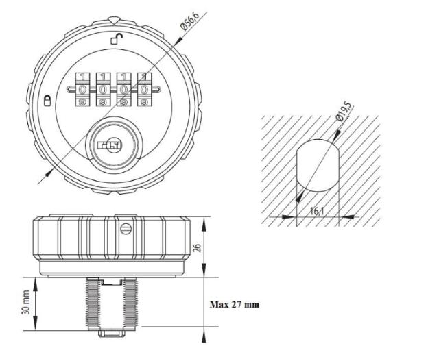 Siso-Möbelschloss mit Code M215, 30,5 mm